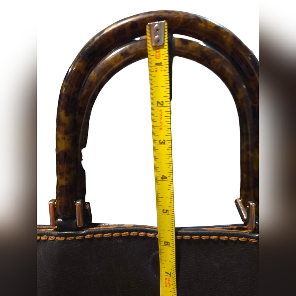 Plinio Visonà Classic Pebbled Leather Tote Featuring Tortoise-shell Satchel Bag - Picture 15 of 15